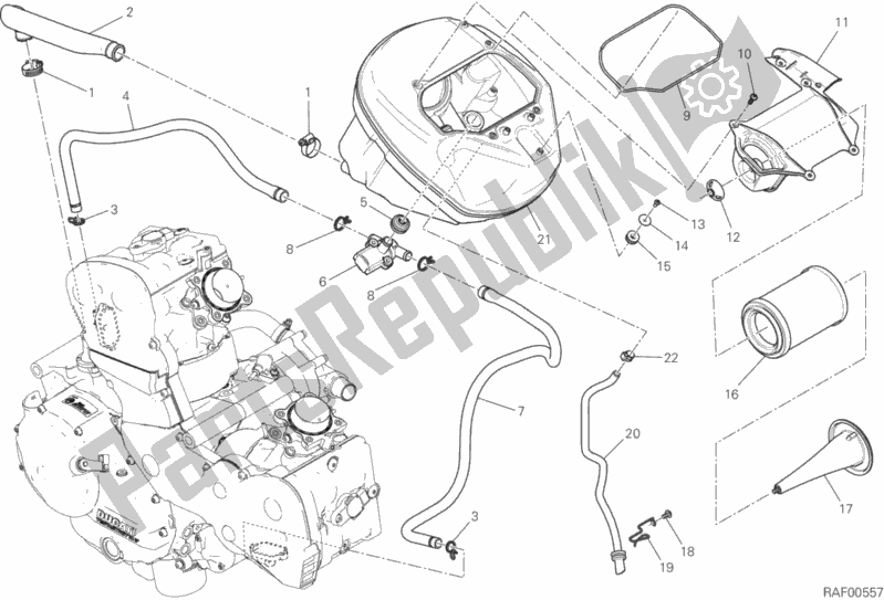 Alle onderdelen voor de Luchtinlaat - Olie-ontluchter van de Ducati Hypermotard 939 Thailand 2016
